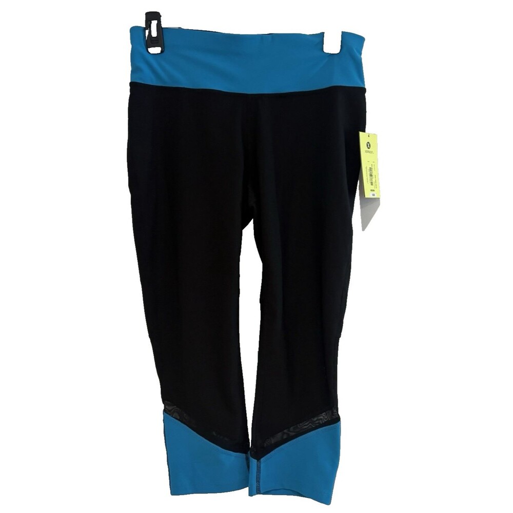 Xersion Leggings Women Size Medium Capri Performance Fit Black Blue Pocket NWT